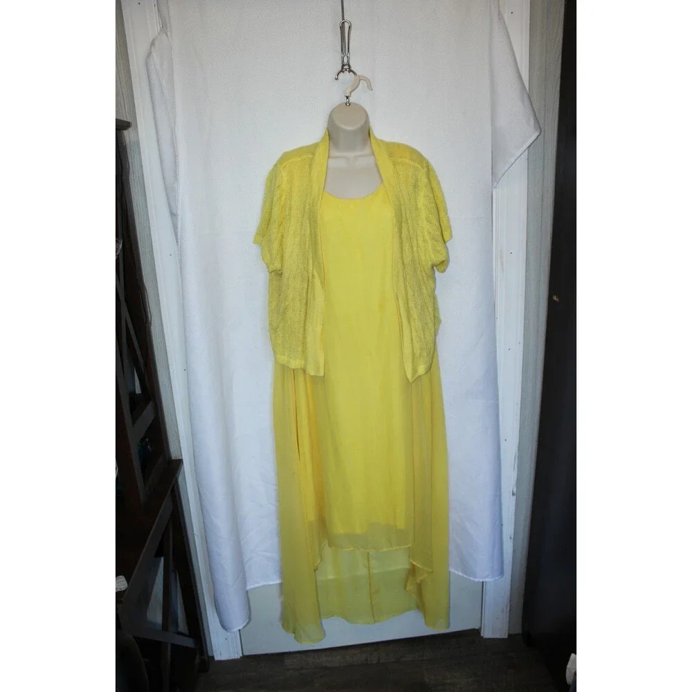 Ashley Stewart 22/24 Dress + 2X Sweater Cardigan Women Yellow Set Outfit Lemon - Picture 14 of 16
